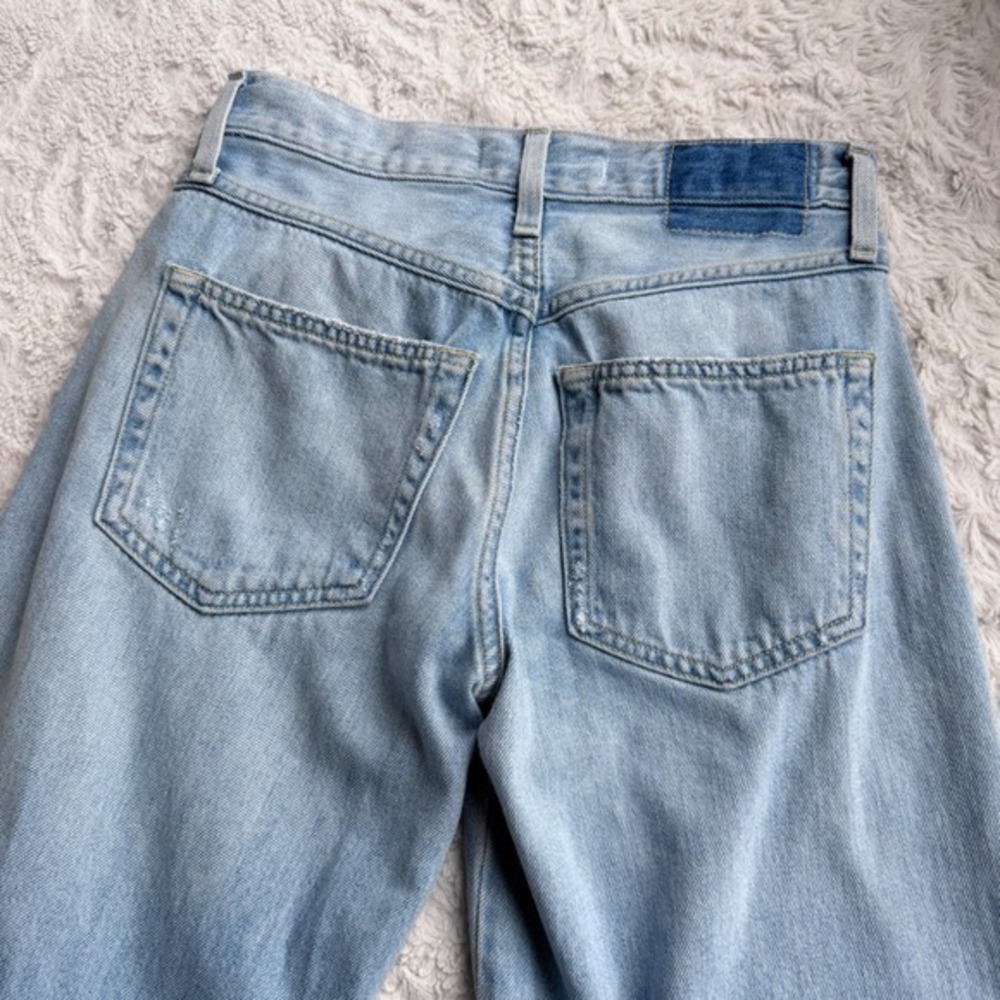 AMO Faith Flare Jeans‎ Light Wash Distressed Ripped Knee Relaxed Fit Mid Rise 23 - Picture 10 of 13
